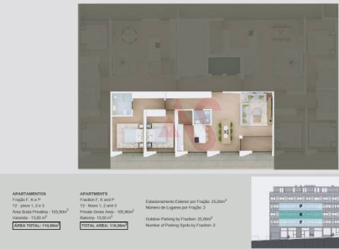 Apartamento T2 em construção no empreendimento Vila Mauri em Felgueiras