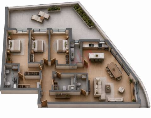 Apartamento T3 com terraço em construção no Edifício Louzada no Centro da Vila de Lousada