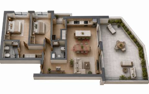 Apartamento T2 com Terraço em construção no Edifício Louzada no Centro da Vila de Lousada