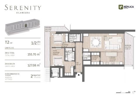 Apartamento T2 Vistas Mar com 2 Varandas (15.21m2 + 13.50m2) em Vilamoura
