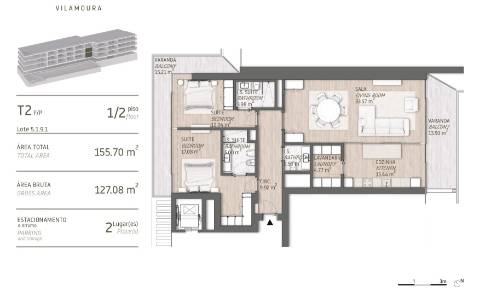 Apartamento T2 Vistas Mar com 2 Varandas (15.21m2 + 13.50m2) em Vilamoura