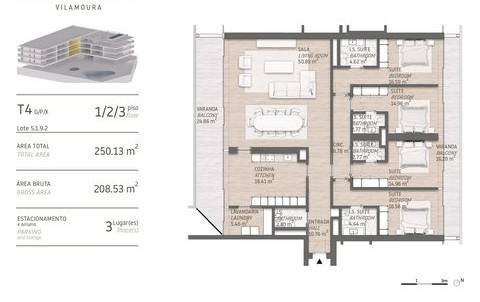 Apartamento T4 Vistas Mar com 2 Varandas (24.86m2 + 16.20m2 ) em Vilamoura