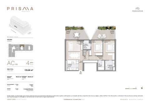 Apartamento T2 com 2 Varandas no Empreendimento PRISMA - Ginásio e Jardim 800m2 - Boavista