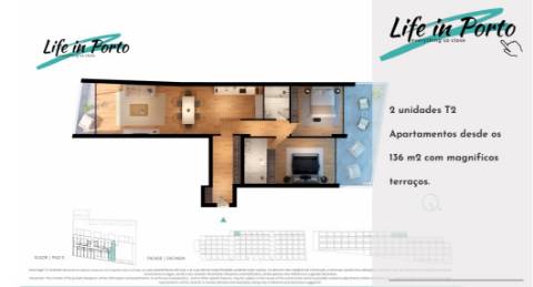 Apartamento T2 com Dois Terraços e Garagem no Centro da Cidade do Porto