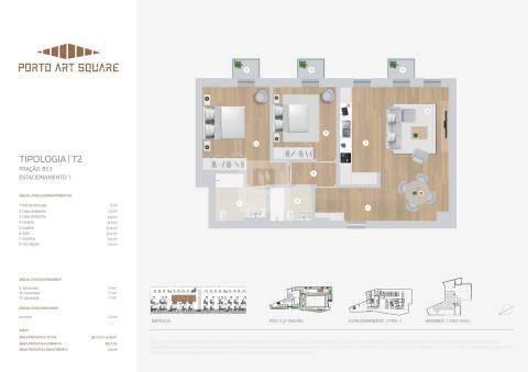 Apartamento T2 com Varandas e Garagem no Porto Art Square