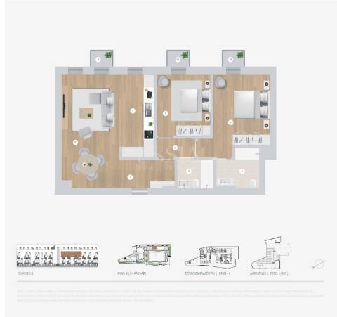 Apartamento T2 com Varandas e Garagem no Porto Art Square