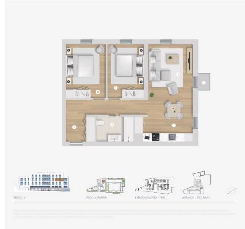 Apartamento T2 com Varanda e Garagem no Porto Art Square