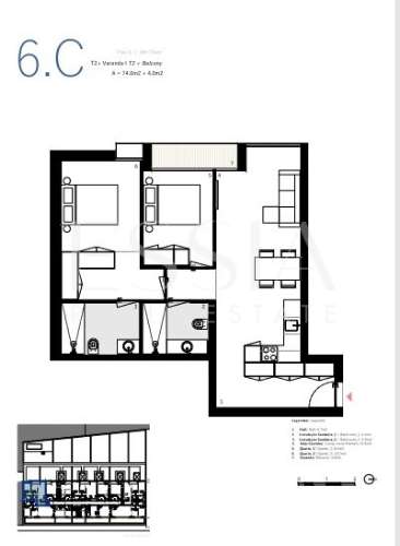 Apartamento T2 com Varanda, Garagem, piscina e coworking space em Matosinhos Sul