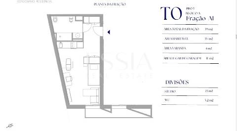 Apartamento T0 com Varanda e Lugar de Garagem