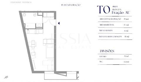 Apartamento T0 com Varanda e Lugar de Garagem