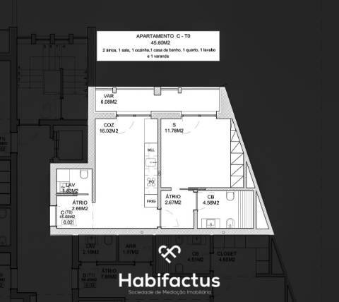 Apartamento T1 em construção no centro de viseu.
