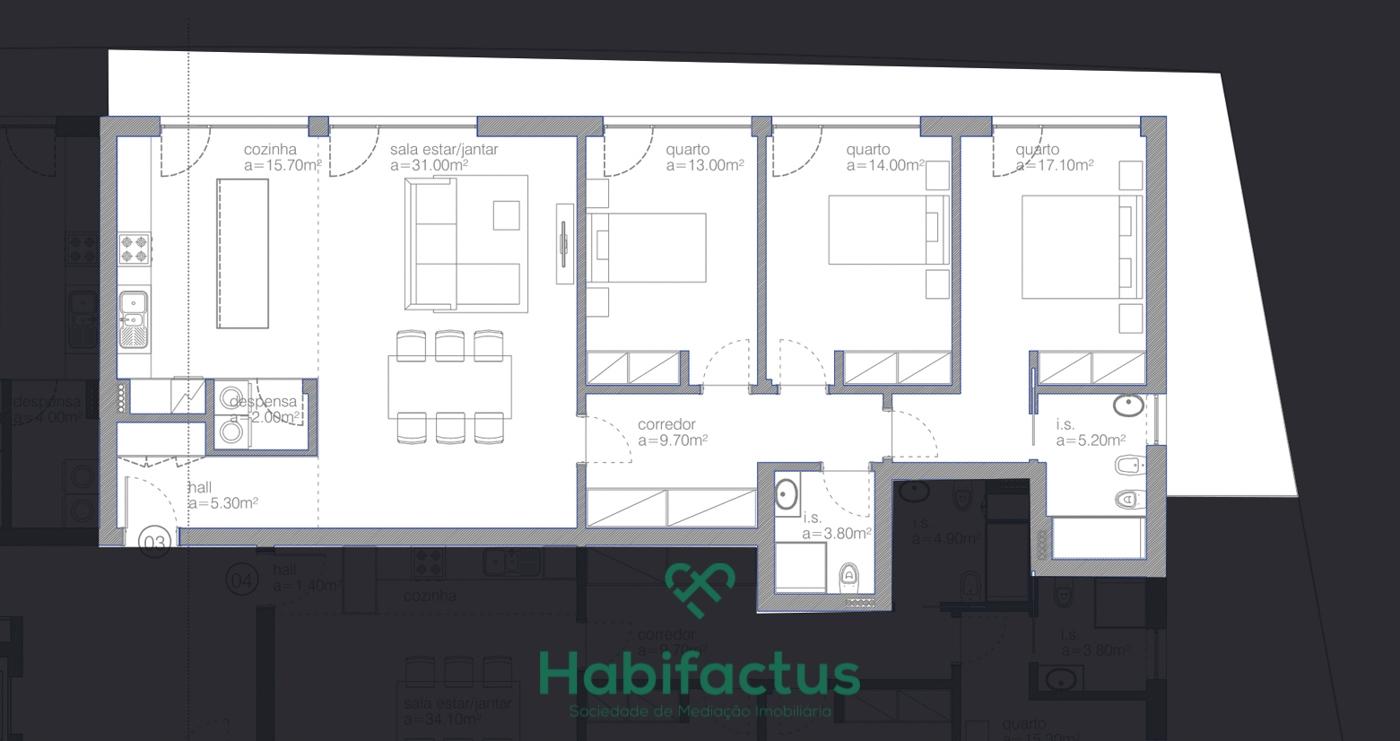 Apartamento T3 em construção no centro de Viseu