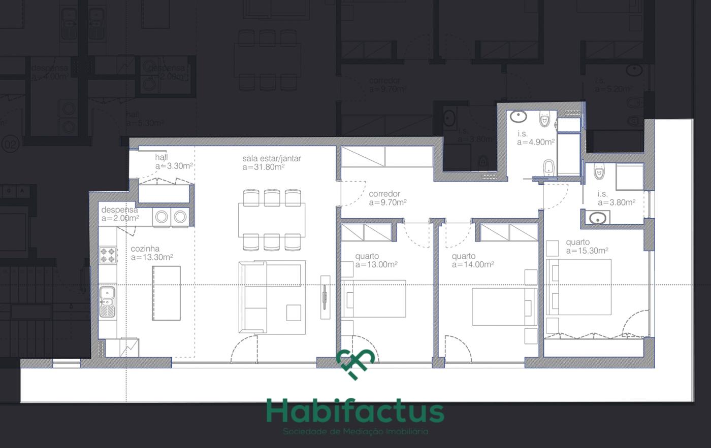 Apartamento T3 em construção no centro de Viseu