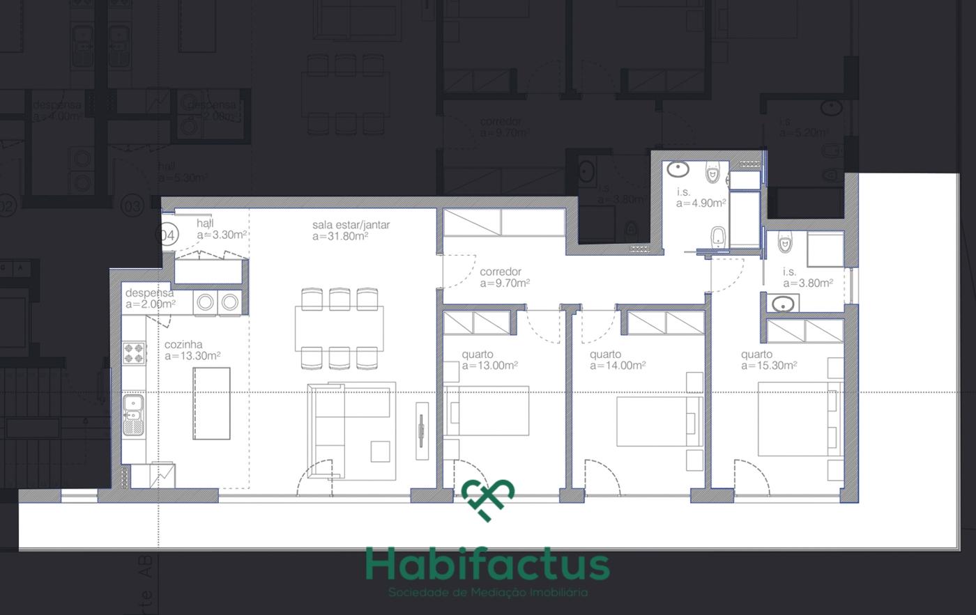 Apartamento T3 em construção no centro de Viseu