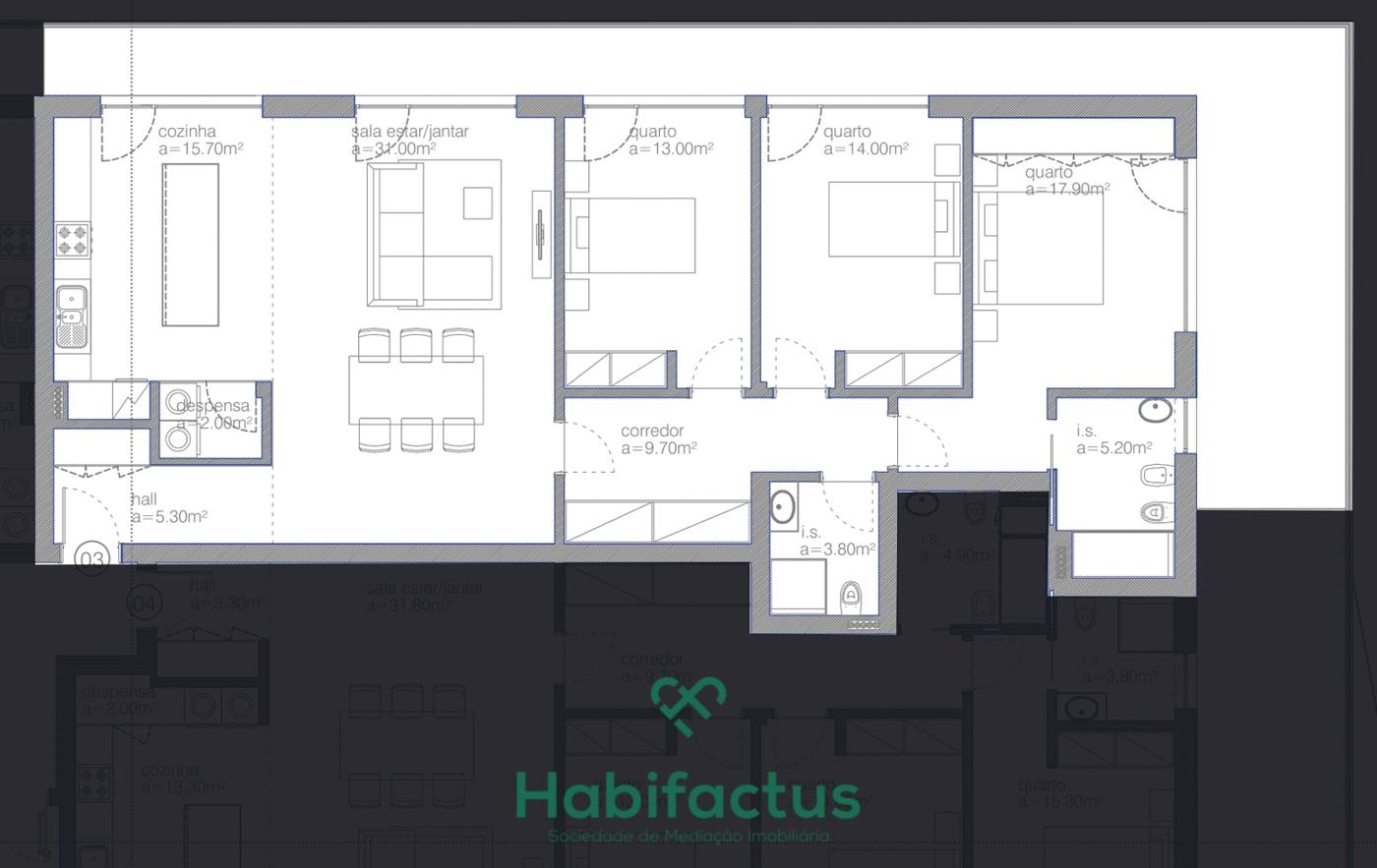 Apartamento T3 em construção no centro de Viseu