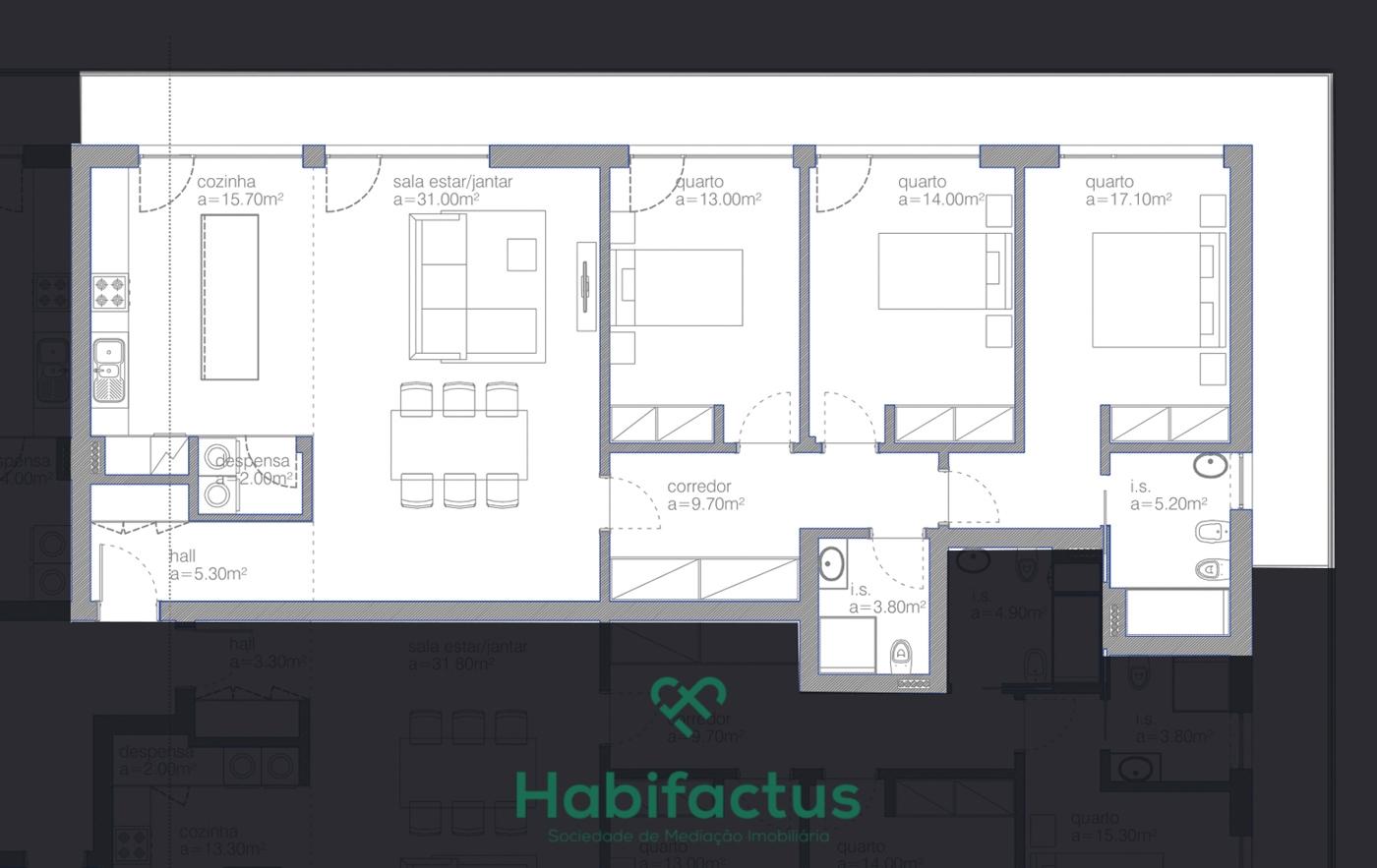 Apartamento T3 em construção no centro de Viseu