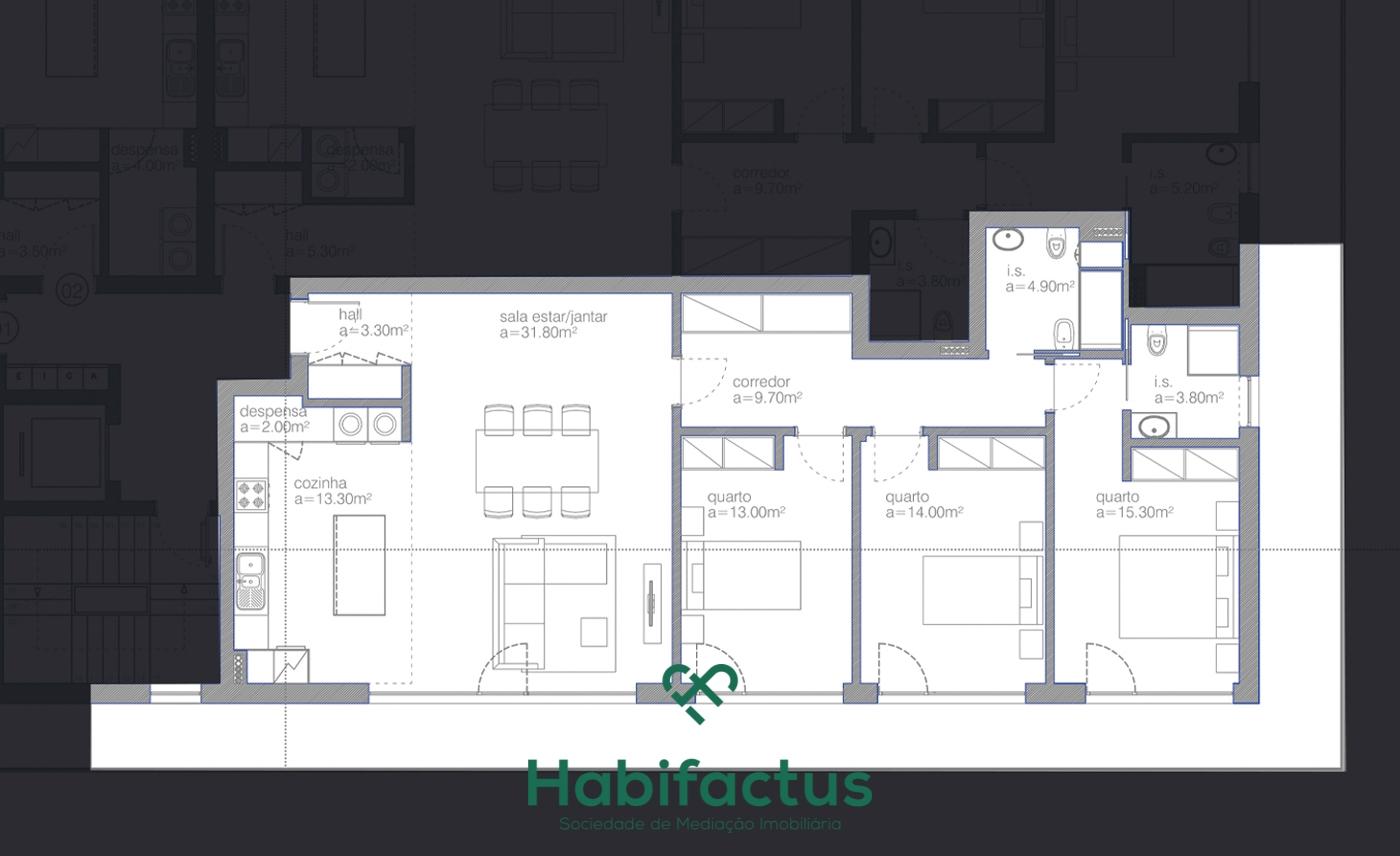 Apartamento T3 em construção no centro de Viseu
