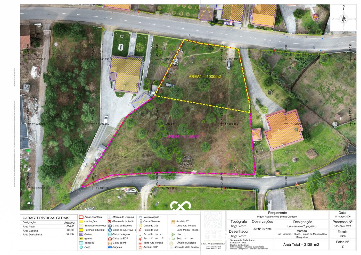 Terreno para construção com uma área de 1000 m2