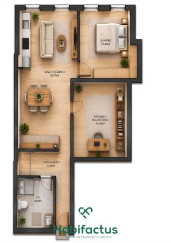 Apartamento T1+1  no Centro de Nelas