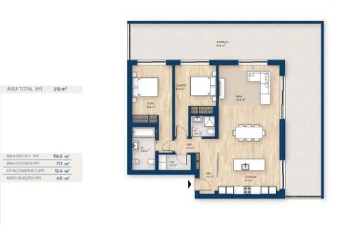 Apartamento T2 com terraço em construção