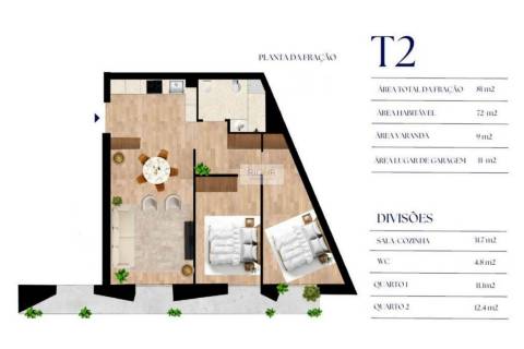 Apartamento T2 com varanda e garagem ao Pólo Universitário