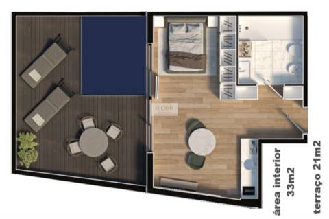 Apartamento T0 com terraço no centro de Matosinhos.