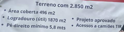 Terreno para construção de 2 Armazéns.