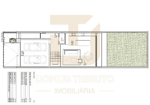 Moradia V3, 2 frentes, com 3 suítes, garagem fechada para 2 carros, varandas, terraços e jardim.