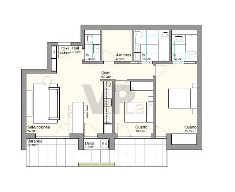 T2+1 Novo c/ Varanda de 27m², 3 Wc´s e Lugar de garagem