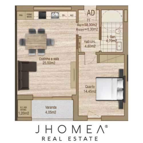 Apartamento T1 - THE LINE, Forca, Aveiro