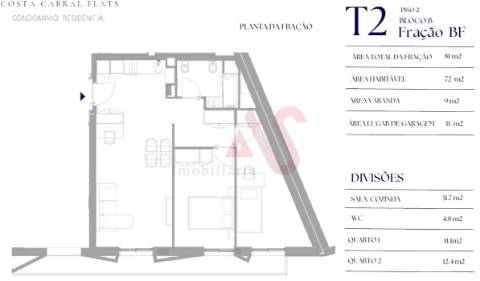 Apartamento T2 no empreendimento Costa Cabral Flats em Paranhos, Porto