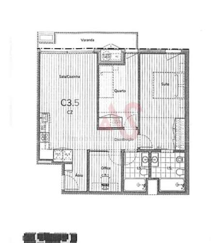 Apartamento T2+1 com varanda, em construção, situado no 3º piso.