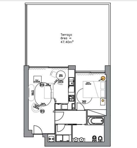 T1 Mobilado com Terraço 47 m2 a 1 min do Norte Shopping/CUF