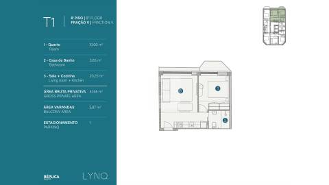Apartamento T1 Novo com Varanda e Garagem em Gaia