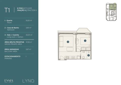 Apartamento T1 Novo com Varanda e Garagem em Gaia