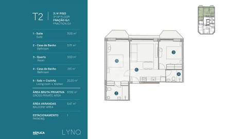 Apartamento T2 Novo com Varanda e Garagem no LYNQ
