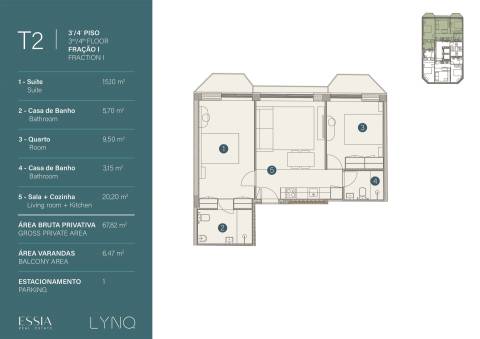 Apartamento T2 Novo com Varanda e Garagem no LYNQ