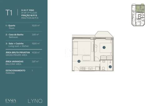 Apartamento T1 Novo com Varanda e Garagem no LYNQ, próximo da Câmara de Gaia