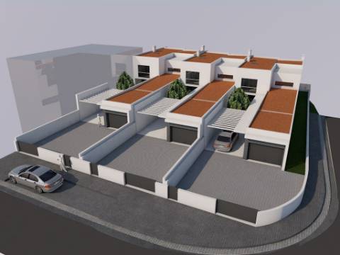Terreno para construção de Três moradias Geminadas V3 de arquitetura moderna