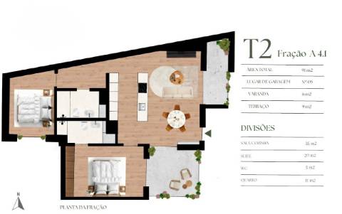 T2 c/ Terraço, Varanda Garagem e Arrumo