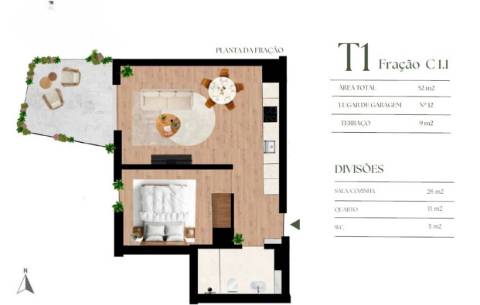 T1 c/ varanda e garagem no Porto