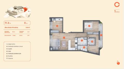 T3 novo c/ varanda nas Condominhas, inserido no Bloco 1 com 78 m2, lugar de garagem e arrumo