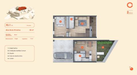 T1 novo c/ logradouro nas Condominhas, inserido no Bloco 2 com 90 m2, lugar de garagem e arrumo