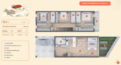 T2 novo nas Condominhas, inserido no Bloco 3 com 72 m2, lugar de garagem