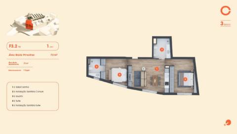 T2 novo nas Condominhas, inserido no Bloco 3 com 72 m2, lugar de garagem