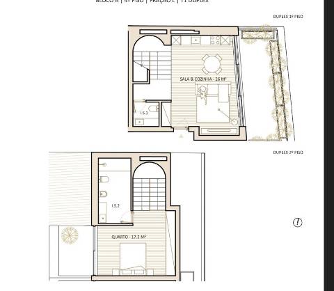 T1 duplex | Terraço e varanda, em construção, no Bairro dos Músicos | Porto