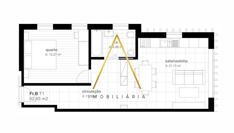 Apartamento T1 no centro da cidade
