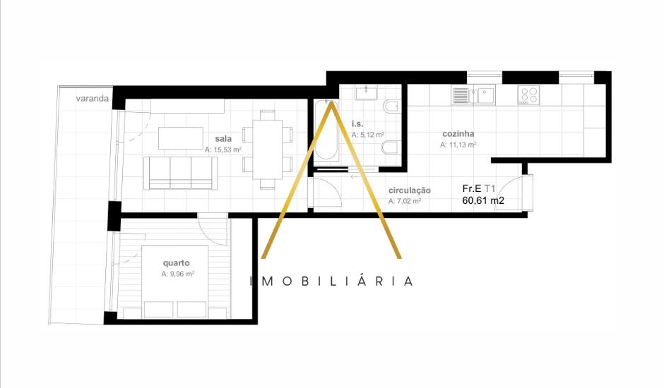 Apartamento T1 no centro da cidade