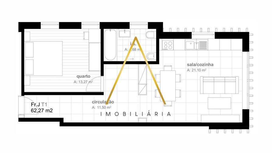 Apartamento T1 no centro da cidade