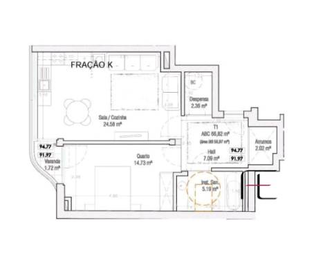 Apartamento T1 Venda em Canidelo,Vila Nova de Gaia